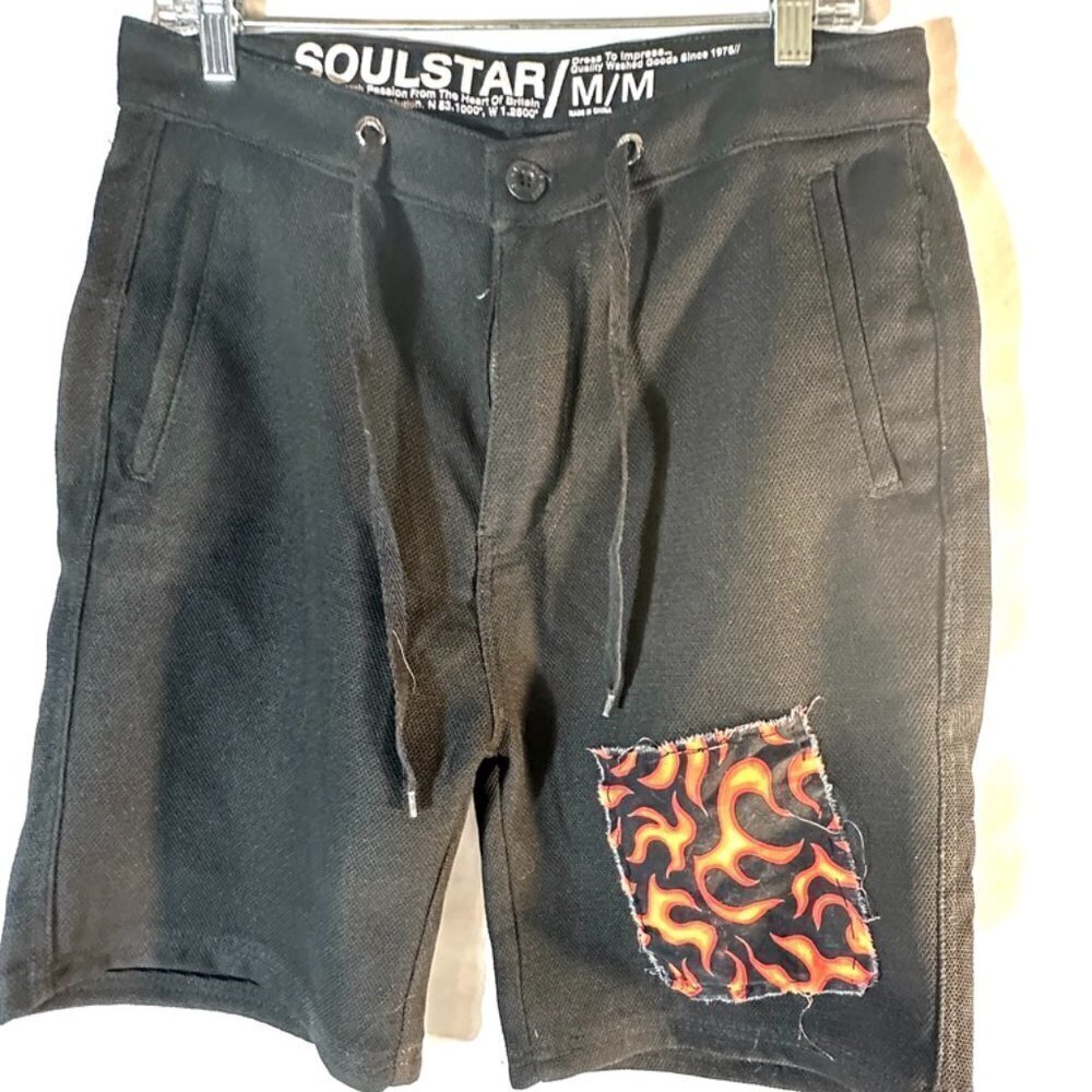 Soulstar Shorts Size Medium Flames Biker Skateboard UK EUC Patchwork